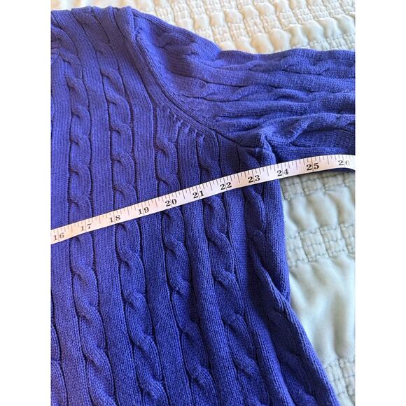 Lauren Ralph Lauren Cable Knit Sweater Size 1X Royal Blue Purple 100% Cotton - Picture 6 of 7